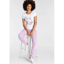 KangaROOS T-Shirt KANGAROOS, Damen, Gr. 36/38, bunt (weiß, bunt), Rippware, Obermaterial: 100% Baumwolle, bedruckt, körpernah hüftbedeckend, Rundhals, Shirts T-Shirt, Kurzarm, körpernahe Passform, aus Rippware