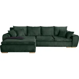 Home Affaire Ecksofa HOME AFFAIRE "Katja L-Form, B: 325 cm - OTTO. Verlässliche Qualität.", grün (dunkelgrün), B:325cm T:183cm, 100% Polyester, Sofas, Ecksofa, Bettfunktion, Bettkasten & 4 Zierkissen, Topseller