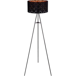Steh Lampe Ess Zimmer Beistell Lese Stativ Leuchte Textil Schirm SCHWARZ-GOLD Globo 15334S