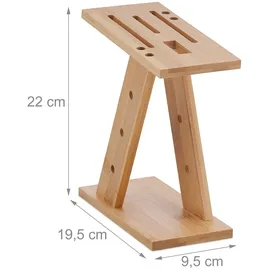 Relaxdays Messerblock unbestückt, Bambus, HBT: 22 x 9,5 x 19,5 cm, Messerhalter für breite Klingen, Messerständer, Natur