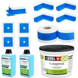 LEVEL+ Dichtset 9,5 kg Flüssigfolie 4 Innenecken 1 Außenecke 4 Wandmanschetten 15 m Dichtband Tiefengrund 2 l