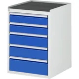 RAU Schubladenschrank Serie 7000, HxBxT 825 x 580 x 650 mm, 5 x 90%-Auszug-Schubladen 2 x 120, 2 x 150, 1 x 180 mm, Arbeitsplatte Metall