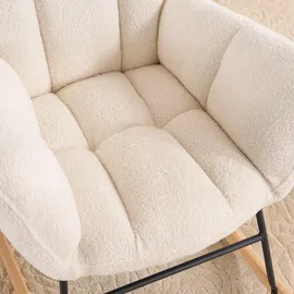 Home Deluxe Schaukelstuhl NARA Bouclé 68 x 95 x 88 cm Weiß mit Hocker