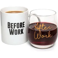 ThumbsUp! Before Work, After Work Mug & Wine Mug & Glass Set,