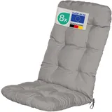 Beautissu 8er Set Hochlehner Auflagen 120x50x8cm - Sitzpolster Set für Gartenstühle Outdoor Stuhlkissen hoch – Gartenstuhlauflage für Hochlehner in Hellgrau - Flair HL