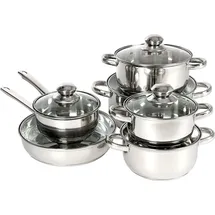 Buri Edelstahl Kochtopfset 12-tlg. 4 x Kochtopf + Stielkasserolle + Pfanne