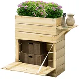 Outsunny Hochbeet mit Schrank Gemüsebeet für Garten, Terrasse und Balkon, Holz, Natur, 105 x 39,5 x 105 cm