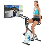 Skandika Foldaway X-2000 Fitnessbike zusammenklappbar mit Bluetooth, Tablet Halterung, Rückenlehne, Multifunktionscomputer, Handpulssensoren und 16-stufiger, computergesteuerter Widerstand