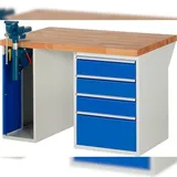 PROREGAL Werkbank Serie 7000 - Modell 7510 | HxBxT 84x125x90cm | 4x Schublade + 1x Schrank inkl. SchPROREGALbstock | Schubladenmaße 3x150 + 1x270mm