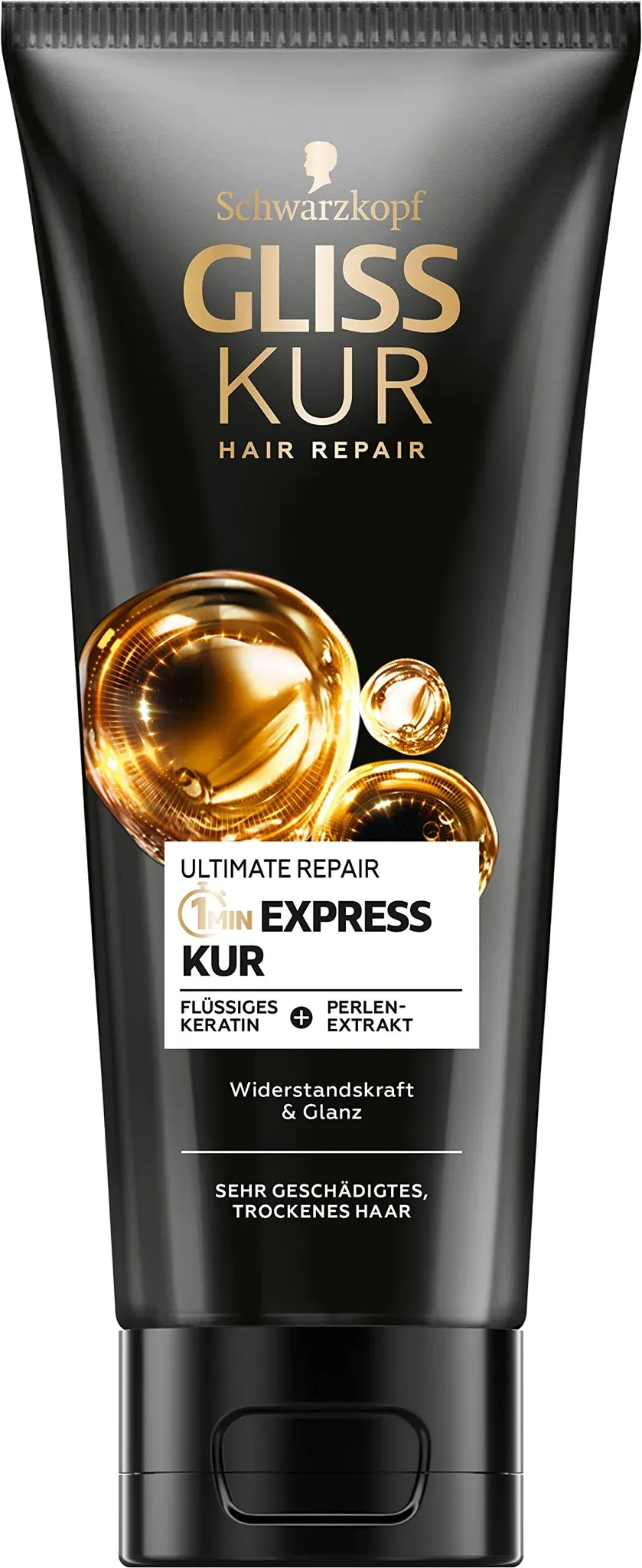 Gliss Kur 1-Minute Express Kur Ultimate Repair (200 ml), Haarkur mit Keratin für extrem geschädigtes Haar, schon nach 1 Minute wirksam