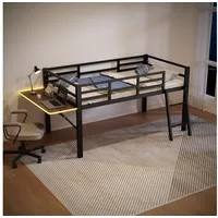 STILVORA Hochbett 90x200 mit Schreibtisch,Kinderbett mit Geländer,LED,ohne matratze (Metallbett mit klappbarem Schreibtisch, LED-Lichtband und Sicherheitsgeländer – Weiße Ausführung, ideal für Kinder, Jugendliche und Studenten – Praktische Leiter, stabile Struktur und vielseitige Funktionen, 90x200 cm) ohne Matratze