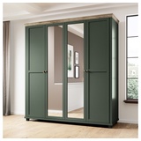 Lomadox Kleiderschrank landhausstil 200 cm breit EPSOM-83 mit 2 spiegeln 4 türig, in grün mit Lefkas Eiche nb. b/h/t: ca. 200/216/62 cm
