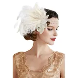BABEYOND 1920s Stirnband Feder Damen 20er Jahre Stil Charleston Haarband Great Gatsby Damen Fasching Kostüm Accessoires Weiß