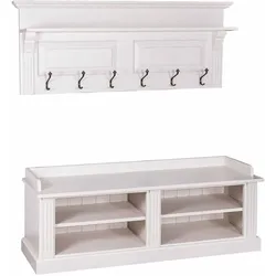 Garderobe Landhaus aus Kiefernholz, 6 Hacken, 4 Fächer
