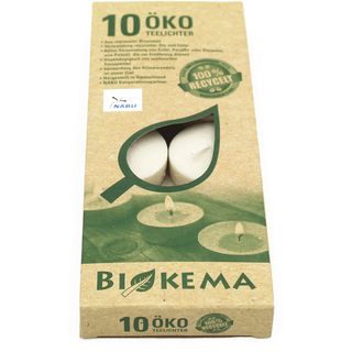 100% ÖKO-TEELICHTER aus regionaler Bio-Masse, BIOKEMA, Ø38 mm, Brenndauer ca. 4h, ohne Aluminiumhülle, 10 Stück pro Verpackung