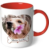 Personalisierte Tasse mit Hundebild - Hunde Tasse mit Foto bedrucken - Hundemama Hundepapa Fototasse mit Bild personalisieren - Kaffeebecher selbst gestalten (Weiß - Rot mit Bild42)