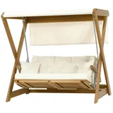 JV Möbel Luxuriöser Holz Gartenschwingstuhl Beige/Braun 3-Sitzer