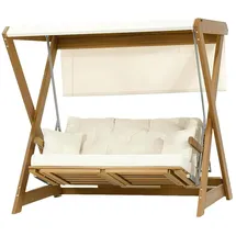 JV Möbel Luxuriöser Holz Gartenschwingstuhl Beige/Braun 3-Sitzer