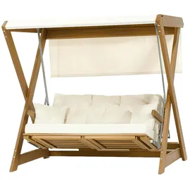 JV Möbel Luxuriöser Holz Gartenschwingstuhl Beige/Braun 3-Sitzer