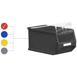 Proregal Wandleiste mit 4x Rote Sichtlagerbox 3.0 mit Abdeckung | HxBxT 12,6x60,5x23,6cm | Wandhalterung, Kleinteileaufbewahrunghalterung
