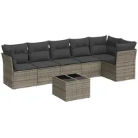 VidaXL 7-tlg. Garten-Sofagarnitur mit Kissen Grau Poly Rattan