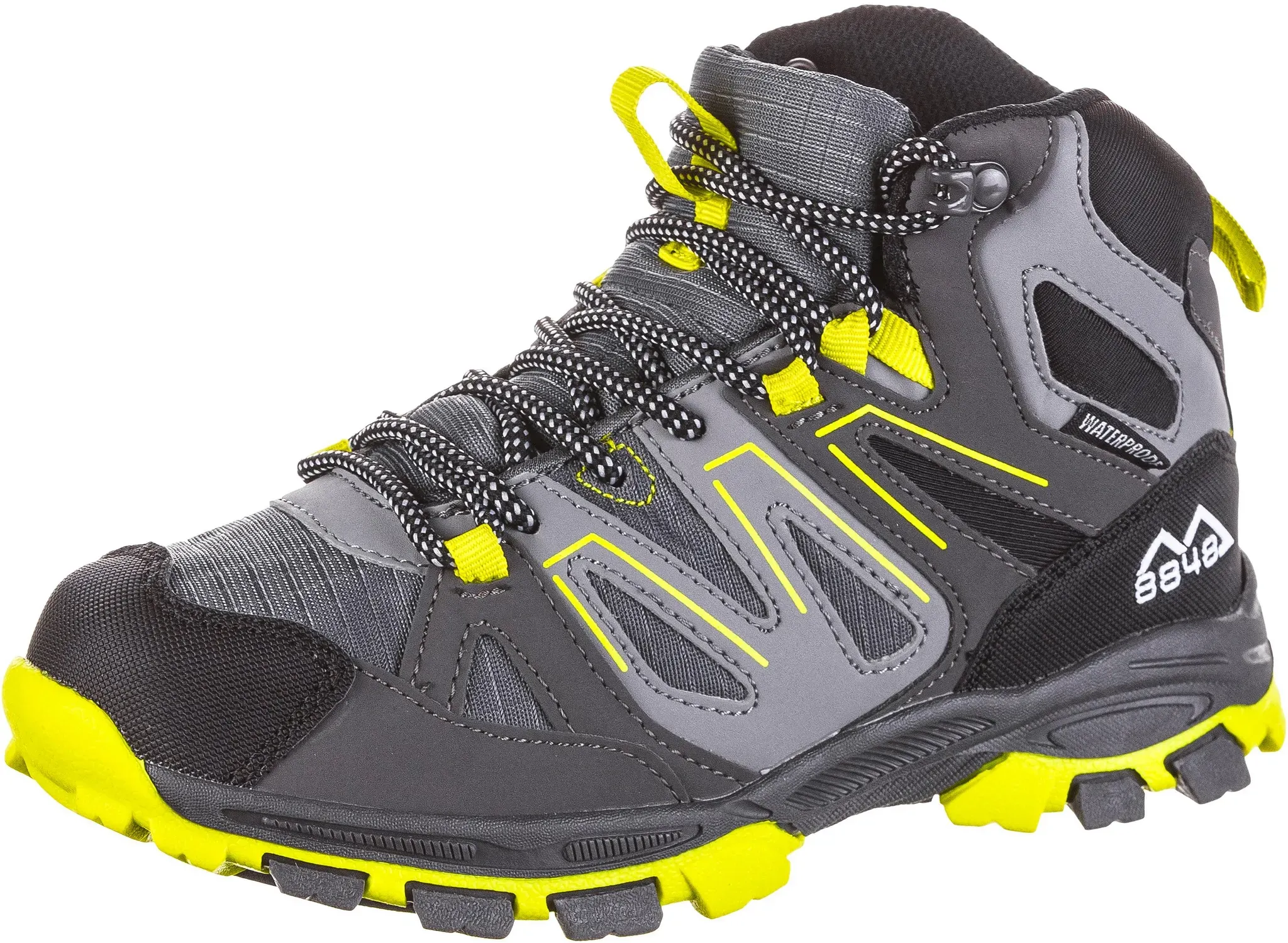 8848 Outdoor TEIDE MID WP Wanderschuhe Kinder in black-grey-lime, Größe 34 - grau