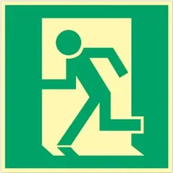 Schild Notausgang/Rettungsweg links, Kunststoff, langnachleuchtend, 160-mcd, 200x200 mm