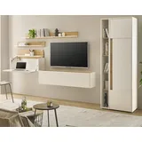 furn.design Wohnwand mit Sekretär weiß und Wotan Eiche Wohnkombination 6-tlg 340 cm Center