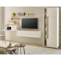 furn.design Wohnwand mit Sekretär weiß und Wotan Eiche Wohnkombination 6-tlg 340 cm Center