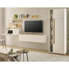 furn.design Wohnwand mit Sekretär weiß und Wotan Eiche Wohnkombination 6-tlg 340 cm Center