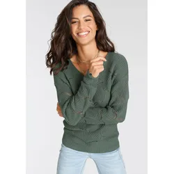 Strickpullover, mit modischem Strickmuster, Gr. 38, grün (aus nachhaltigem Material), , 76756602-38