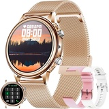 Smartwatch Damen Herren Smartwatch mit Telefonfunktion 1,32 Zoll Touchscreen IP68 Wasserdicht Fitnessuhr Aktivitätstracker für Android iOS (Gold) - Gold