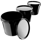 FixedByU - 3x Eimer mit Deckel 5l Schwarz Rund Kunststoff Lebensmittelecht, Luftdicht Stabil