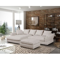 Fun Möbel Ecksofa TIZIAN inkl. Polsterhocker in Stoff Salvador Beige Ottomane Links - Beige
