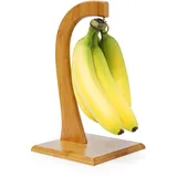 Relaxdays Bananenhalter SHELDON HxBxT:28,5x16x16cm, dekorativer Bambusständer für Obst natur