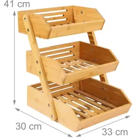 Relaxdays Obst Etagere Bambus, 3 Etagen, HBT 41x33x30 cm, Korbetagere für Obst, Gemüse & Gebäck, Obstschale Küche, Natur
