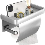 Toilettenpapierhalter Ohne Bohren Silber, Edelstahl Klopapierhalter Ohne Bohren Wird, Wandhalterung für Toilettenpapier aus Aluminiumlegierung, mit Deckel Geliefert, für Badzimmer