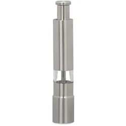 Relaxdays Pfeffermühle 2er Set manuell, Edelstahl, handlich, Gewürzmühlen, f. Reisen, unterwegs, per Daumendruck, silber