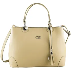 Schultertasche "Mademoiselle", Damen, Gr. B/H/T: 31cm x 23cm x 11cm one size, beige, Leder, COLLEZIONE ALESSANDRO, Taschen, hochwertiges Rindsleder mit Quaste und Anhänger