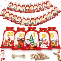Adventskalender zum Befüllen 2024 Groß für Kinder Frauen Männer, Weihnachtskalender Adventskalender Selber Befüllen 24 Stoffbeutel, DIY Adventskalender Säckchen Stoff Tüten mit Holzklammern, Kordel