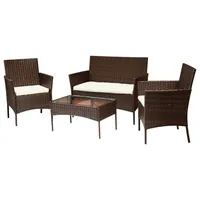 Ikodm Polyrattan Gartenmöbel Set 4-teilig Braun mit Sofa, 2 Sesseln, Glastisch und waschbaren Kissenbezügen - Braun