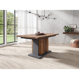 byLIVING Britta Säulentisch mit Auszug/Melamin Old Wood, anthrazit/Auszugstisch/Esszimmer-Tisch auf 215 cm x 75 cm x 90 cm