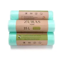 ZURAS Müllbeutel kompostierbar, 35 Liter Zuras- A35 , 1 Rolle = 20 Beutel