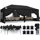 Quictent Pavillon 3x6m Faltpavillon mit 6 Seitenwänden, Pop up Gartenpavillon mit Rollentasche, Partyzelt 3x6 wasserdicht stabil, für Party im Freien, Hochzeiten, Fest, UV 50+,Schwarz