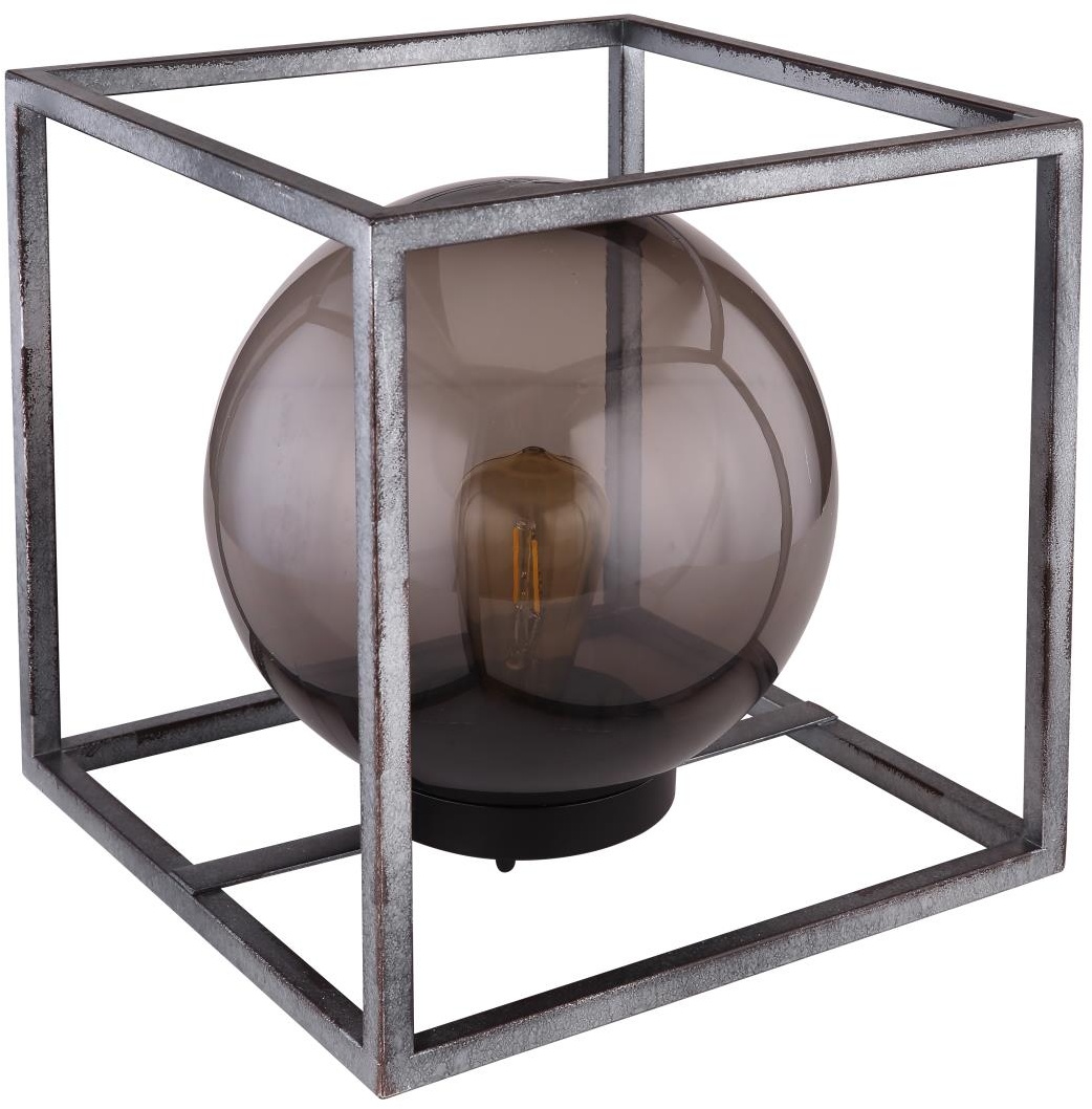 LED Solartischleuchte Würfel innen mit Kugel silber antik rauch 300mm von Globo