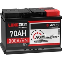 LANGZEIT AGM Batterie 70Ah 12V 800A/EN Start-Stop Autobatterie VRLA Batterie