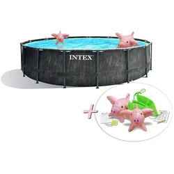 Intex Greywood Prism Frame Pool 457x122cm + aufblasbare Schwimmtiere
