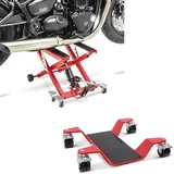 Set: Motorrad Hebebühne Midlift XL bis 500kg rot ConStands mit Rangierhilfe Easy Mover II bis 400kg rot