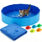 7 Stück Mini Planschbecken Set, Faltbarer Pool für Hunde, kleines Hundepool, kompaktes Hundeplanschbecken 30x10 cm, Blaue Farbe, für Haustiere