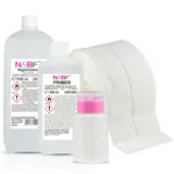 NAILS FACTORY | N&BF Spar Set Nagel Cleaner 1000ml & Primer 500ml + Dispenser Rosa & 1000 Zelletten Tupfer – Cleaner für Gelnägel – Haftvermittler – Nail Cleaner 1L – 70% Isopropanol 30% Wasser